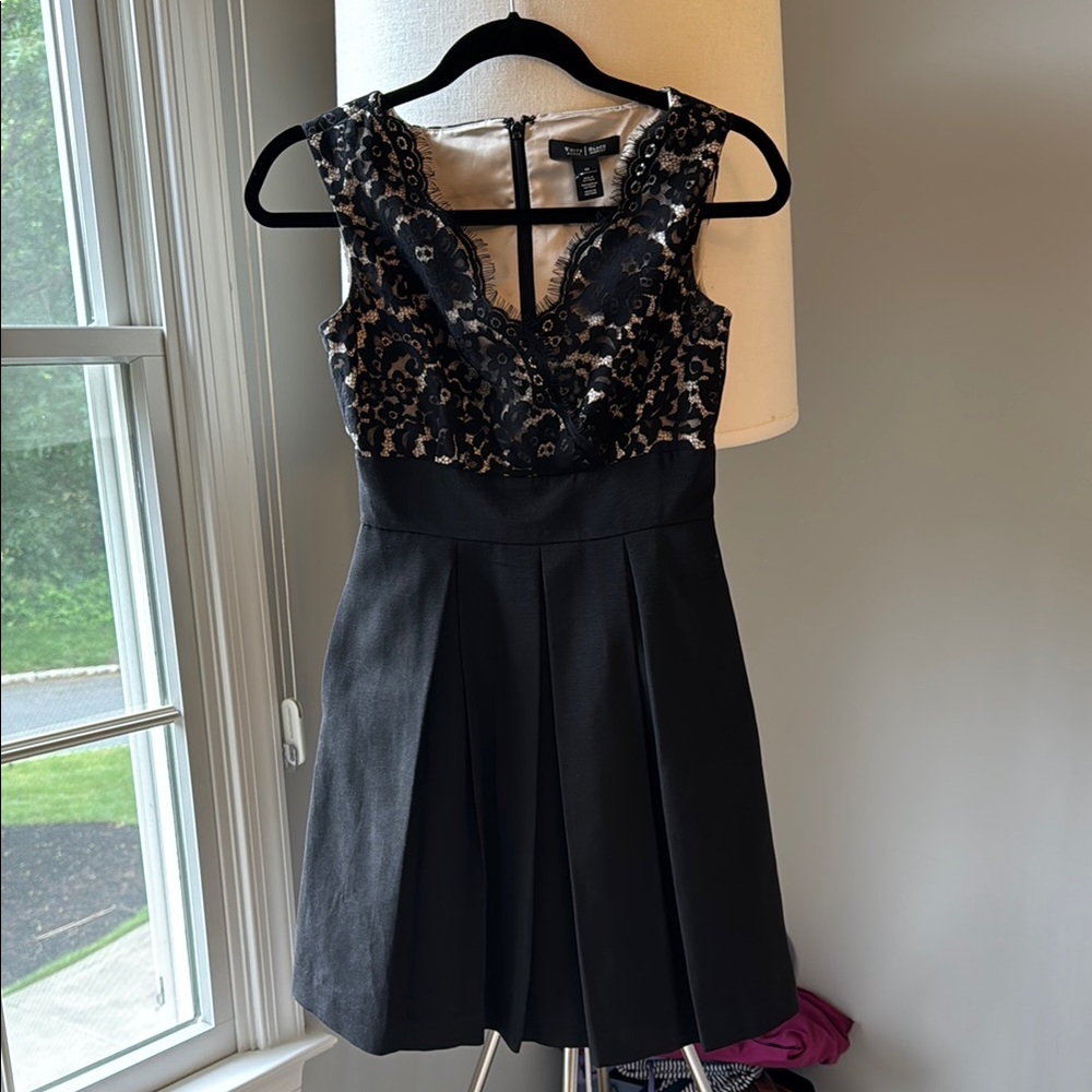 White House Black Market Black and Cream Lace Mini Dress with detachable belt